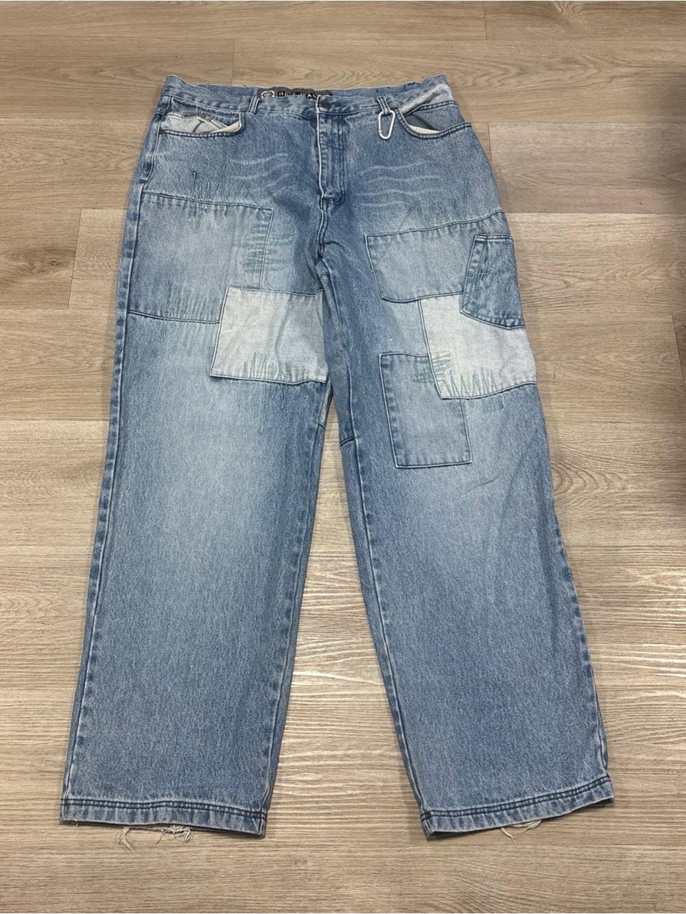 Vtg Y2K Noiz Jeans Men 38x34(fit38x33Blue Loose Baggy Wide Denim Pants Patchwork